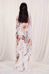 Shop_AK-OK_White Silk Print Ostrich Round Top And Trouser Set With Floral Kaftan  _at_Aza_Fashions