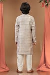 Shop_Kora By Nilesh Mitesh_Grey Silk Printed And Embroidered Dabu Kurta Set _at_Aza_Fashions