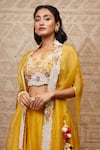 Shop_Prisho_Yellow Cape And Skirt Organza Chaniwa Placket & Lehenga Set  _at_Aza_Fashions