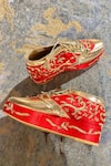 Shop_Tiesta_Red Embellished Begum Sneaker Wedges_at_Aza_Fashions