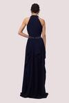 Shop_Onaya_Blue Georgette Sequins, Cut Work Halter Neck Monochromatic Drape Gown_at_Aza_Fashions