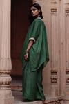 Shop_Avacara_Green Silk, Cotton Embroidery V-neck Hand Block Print Kaftan With Pant _at_Aza_Fashions