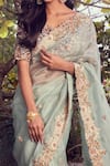 Shop_Prisho_Blue Saree Organza Embroidery Dori V Floral And Zardozi With Blouse  _at_Aza_Fashions