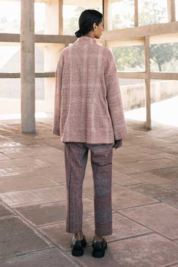 Shop_Urvashi Kaur_Brown Cotton Tor Striped Hand Spun Pant _at_Aza_Fashions