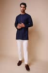 Shop_Tisa - Men_Blue Terry Rayon Embroidered Resham Thread Short Closed Neck Kurta Set  _at_Aza_Fashions