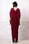 Shop_Megha Garg_Red Sequins V-neck Stripe Print Drape Kaftan Jumpsuit _at_Aza_Fashions