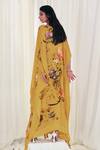 Shop_AK-OK_Yellow Silk Embroidery V-neck Vintage Floral Print Kaftan_at_Aza_Fashions