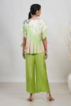 Shop_Garo_Green Modal, Satin Embroidery Round Floral Print Pleated Top And Flared Pant Set _at_Aza_Fashions