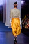 Shop_Anand Kabra_Yellow Dupion And Tulle Embellishment Short Cape & Dhoti Pant Set  _at_Aza_Fashions