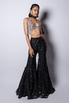 Shop_Ritika Mirchandani_Black Net Embroidery Mari Metallic Disco Floral Bustier And Sharara Set  _at_Aza_Fashions