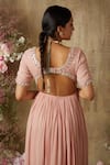 Shop_RIA SHAH LABEL_Pink Georgette Embroidered Sequin V Neck Front Cut-out Embellished Anarkali _at_Aza_Fashions