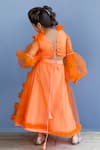 Shop_Pinkcow designs pvt ltd_Orange Net, Crepe, Brocade Pearls, Feathers Embellished Top And Frill Lehenga Set _at_Aza_Fashions