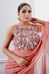 Shop_AMRTA by GUNEET KONDAL_Pink Shell  Viscose Chiffon Hand Pleated And Pre-draped Ruffle Saree With Blouse _at_Aza_Fashions