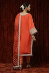 Shop_Shikhar Sharma_Orange Silk Chanderi Embroidered Pearl Round Kurta Pant Set _at_Aza_Fashions