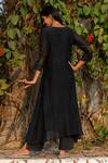 Shop_Beige_Black Chanderi, Cotton, Silk Organza Sequins, Cut Work V-neck Ruched Kurta Set_at_Aza_Fashions