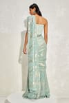 Shop_Namrata Joshipura_Green Shimmer Foil Crepe Hand Embellished Metallic Pre-draped Saree With Corset_at_Aza_Fashions