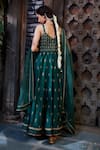 Shop_Kritika Dawar_Green Silk, Organza Embroidery V-neck Floral Anarkali Set _at_Aza_Fashions