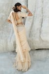 Shop_Seeaash_Ivory Saree Georgette And Blouse Silk Tiered Pre-draped With  _at_Aza_Fashions