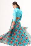 Shop_Nitya Bajaj_Blue Net Floral Print Skirt And Top Set_at_Aza_Fashions