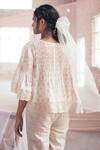 Shop_Itr By Khyati Pande_Off White Cotton Lace Split V-neck Blossom Handblock Print Top_at_Aza_Fashions