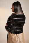 Shop_Shorshe Clothing_Black Silk Velvet Hand Embroidery Stripe Sequin Embellished Dupatta _at_Aza_Fashions