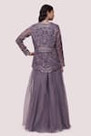 Shop_Onaya_Grey Georgette Embellished Moti V Neck Kurta And Flared Pant Set  _at_Aza_Fashions