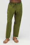 Shop_Terra Luna_Green 100% Organic Handloom Oxford Cotton Solid Front Drawstring Pant _at_Aza_Fashions