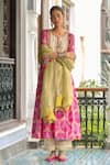 Shop_Rajiramniq_Fuchsia Dupatta Tissue Silk, Kurta Silk, Palazzo Modal Satin Gathered Set _at_Aza_Fashions
