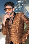 Shop_Rohit Gandhi + Rahul Khanna_Orange Brocade Woven Floral Patterns Jacket And Pant Set _at_Aza_Fashions