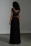 Shop_AMRTA by GUNEET KONDAL_Black 100% Viscose Moss Crepe Embroidery Wrap Style Crop Top And Skirt Set _at_Aza_Fashions