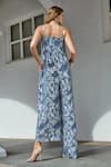 Shop_Style Junkiie_Grey Self Embroidered Georgette Floral Square Asymmetric Jumpsuit  _at_Aza_Fashions