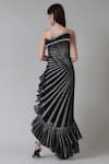 Shop_Geisha Designs_Black Nylon Printed Metallic Stripe Asymmetric Sabrina Dress  _at_Aza_Fashions