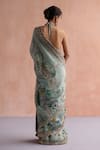 Shop_Archana Jaju_Blue Handwoven Light Silk Hand Painted Mosaic And Floral Saree With Blouse _at_Aza_Fashions