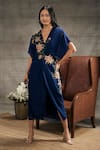 Shop_Soup by Sougat Paul_Blue Crepe Embroidery Floral Bloom V Neck Orchid Dress _at_Aza_Fashions