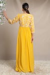 Shop_Sanjev Marwaaha_Yellow Modal And Georgette Embroidery Applique Bodice Jacket & Palazzo Set _at_Aza_Fashions