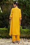 Shop_Bohame_Yellow Satin Chiffon Hand Embroidered Beads V Neck Nadia Kurta And Pant Set _at_Aza_Fashions