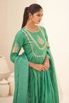Shop Hirika & Dhruti Green Chanderi, Organza, Crepe Embroidery, Crinkled Anarkali With Dupatta at Aza Fashions Shop_Hirika & Dhruti_Green Chanderi, Organza, Crepe Embroidery, Crinkled Anarkali With Dupatta _at_Aza_Fashions