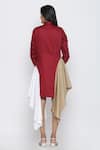Shop_Escape By Aishwarya_Maroon Cotton Satin Shawl Neck, Collared Draped Shirt Dress _at_Aza_Fashions