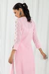 Shop_Roze_Pink Cotton, Chiffon Beads, Fringe, Lace V-neck Eden Front Tasselled Kurta Set _at_Aza_Fashions