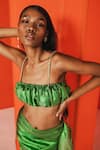 Shop_July Issue_Green Organza Embellished Stones Straight Nora Bandeau Crop Top And Skirt Set _at_Aza_Fashions