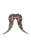 Shop_Cosa Nostraa_Black Stone Abstract Owl Shape Brooch _at_Aza_Fashions