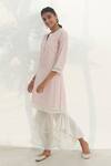 Shop_Mulmul_Pink 100% Pure Mulmul Embellished Maneri Kurta And Ruffle Pant Set _at_Aza_Fashions