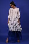 Shop_Rimi Nayak_White Modal, Satin Embroidery Round Neck Clitoria Flower Print Tunic _at_Aza_Fashions