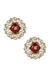 Shop_Tizora_White Kundan Stone Embellished Stud Earrings _at_Aza_Fashions