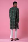 Shop_Siddhartha Bansal_Green Cotton Dobby Stripe Embroidery Flower Kurta Set  _at_Aza_Fashions