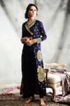 Shop_Tisha Saksena_Blue Silk, Crepe Embroidery V-, Open Kalka Jacket Dhoti Pant Set _at_Aza_Fashions