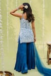 Redpine Designs_Blue Kurta  Viscose Georgette Printed Floral Round Sharara Set _Online_at_Aza_Fashions