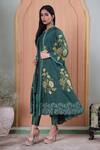 Shop_Sunita Nagi_Green Dupion Silk Embroidered Cross Stitch Thread And Crochet Floral Pant Set _at_Aza_Fashions