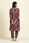 Shop_Oshi By Shikha_Blue Silk Chanderi Printed Floral V Neck Short Kurta And Pant Set _at_Aza_Fashions