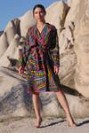 Shop_Twinkle Hanspal_Multi Color Handloom Chanderi Madison Trench Coat_at_Aza_Fashions